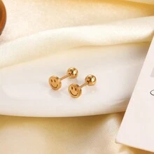 1pc Minimalist Stainless Steel Smiling Face Stud Earrings, Suitable For Women's Everyday Wear, Holidays And Leisure