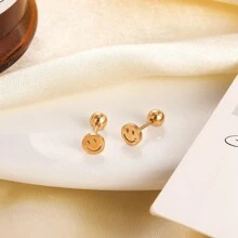 1pc Minimalist Stainless Steel Smiling Face Stud Earrings, Suitable For Women's Everyday Wear, Holidays And Leisure