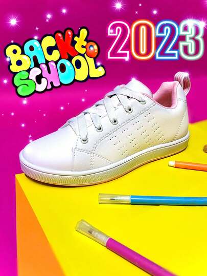 TENIS ESCOLARES NIÑA BLANCO ROSA TENIS CASUALES SNEAKERS DEPORTIVO MODERNOS ANTIDERRAPANTE LIGEROS