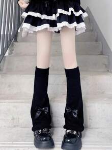 1 cặp tất chân giữ ấm cho nữ, tất chân giữ ấm bằng vải dệt kim màu trơn, mùa thu và đông - màu đen - Xem 3