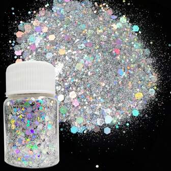 Silver Ultra-Thin Metal Holographic Mixed Size Hexagon Glitter For Diy Nail Art, Resin Crafts, Body & Face Glitter, Festival Accessories, Party & Makeup Decoration Nail Charms Nail Gems Nail Supplies