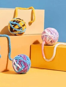 1入組彩色發條球和手工編織球,貓狗娛樂用掛飾玩具,寵物安全材質 - 彩色 - 查看 5