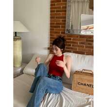 MISHAKA Women's Backless Tank Top With Chest Pads, Beautiful Back Cross Design, Sexy And Unique Style, Ideal For Summer And Underwear, Designer Feeling Blouse - Red - View 9