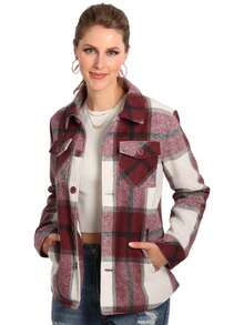 Chamarra Chaqueta De Cuadros Moda Para Dama - Burdeos - Ver 2