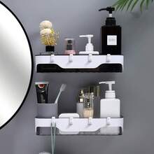 1pc Creative Transparent Wall-mounted Bathroom Storage Rack With Drainage And Hooks - Grey - View 3