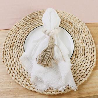 2 件/套方形流蘇餐巾(42*42 公分)餐飲裝飾桌布,附食物背景圖案