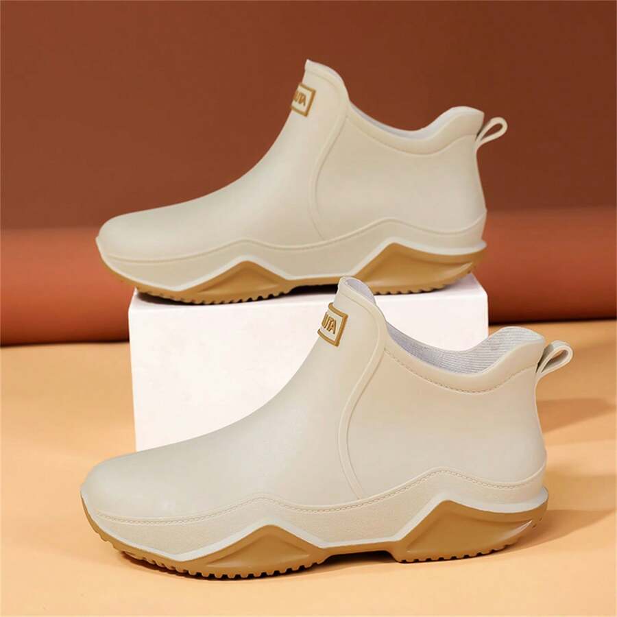Women's Fashionable Waterproof Slip-resistant Short/medium Height Rain Boots With Thick Sole, Can Be Worn Outside Of Pants - Beige - View 1