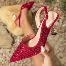 Bridal Shoes New French-style High Heels Red Crystal Rhinestone Fashionable Square Heels - Red - View 1