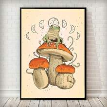 HALFLEMART 1入組蘑菇青蛙復古牆藝術畫布油畫,復古牆飾海報和印刷品,客廳家居裝飾畫,無框