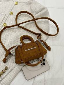 1個字母印花束口女士手提袋 - 棕色 - 查看 3