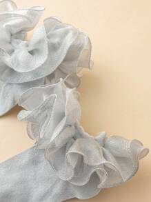 1pair Children's Solid Color Sparkly Lace Trim Ankle Socks - Silver - View 4