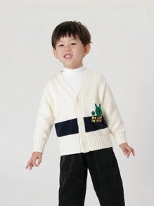 男童休閒卡通v領針織開衫,帶嵌花圖案,秋季必備