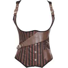 女式棕色蒸氣龐克緊身胸衣馬甲宮殿緊身胸衣腰帶