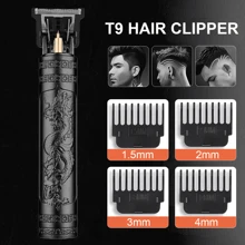 無線 T9 男士理髮器專業鬍鬚修剪器附 4 個導梳電動刮鬍刀男士電動刮鬍刀理髮剪 - 黑色 - 查看 1