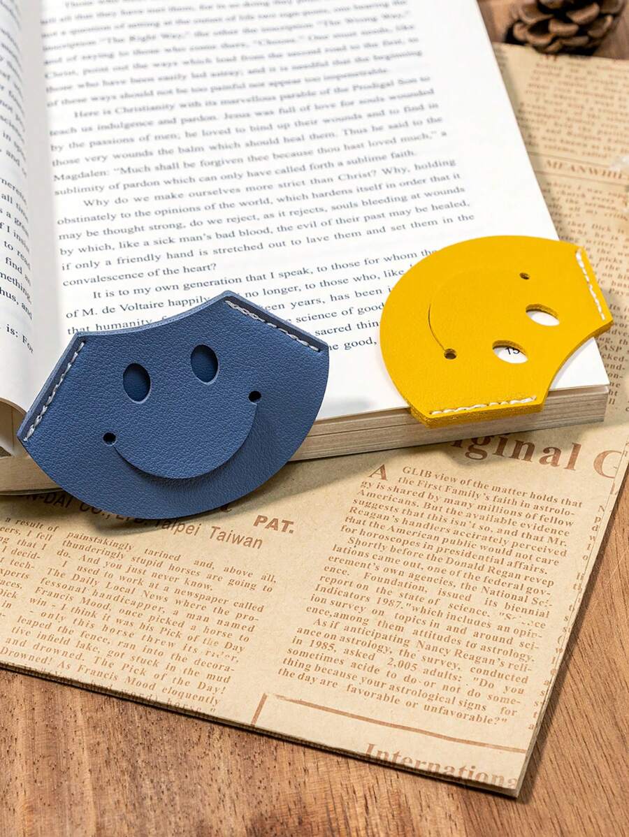 微笑的書籤,藍色便攜式皮質扇形閱讀標記 - 藍色 - 查看 1