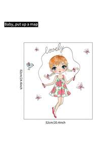 1 pieza de dibujos animados saltar la cuerda chica con mariposa y pájaro etiqueta de la pared, etiqueta de la pared impermeable para el hogar - Multicolor - Ver 3