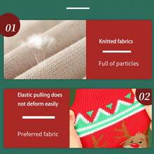 1件聖誕毛衣,編織聖誕老人和貓咪圖案,適於秋冬宅家穿搭 - 紅白色 - 查看 3