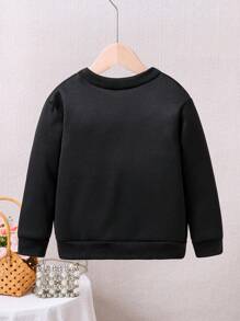 Kleine Mädchen Warmes Sweatshirt mit Cartoon-Muster und Rundhalsausschnitt für den Sport - Schwarz - Übersicht 3