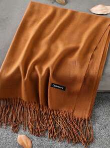 1件190*70cm经典纯色防风围巾披肩适合户外活动，男女通用，120g，流苏，适合空调房，超大尺寸，四季可用，纯色头巾，多种颜色可选：红色，粉色，黑色，白色，米色，黄色，蓝色，绿色，栗色，长方形围巾，女士新品配饰女士冬季秋季 - 駝色 - 查看 2