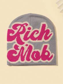 1pc Letter Jacquard Beanie Hat For Men, Autumn New Fashion, Suitable For Daily Wear - Grey - View 12