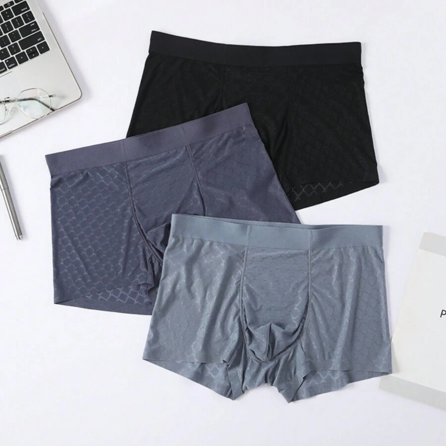 3件/組高級男式內褲，包括短褲和緊身褲，無縫一體平角性感透氣冰絲性感短褲，聖誕禮盒風格，隨機混色 - 彩色 - 查看 1