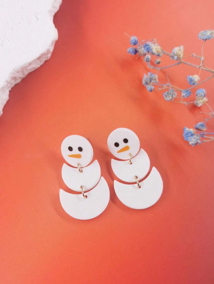 1對簡單的幾何設計和可愛的雪人印刷亞克力墜子耳環,有趣的聖誕派對禮物給女性