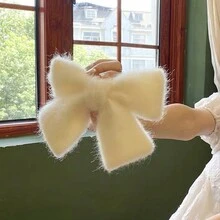 1入組白色蝴蝶結裝飾雪花聖誕秋冬髮夾 - 白色 - 查看 3