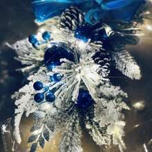 1入組45cm聖誕樓梯裝飾花環帶led燈飾,北歐風情家居佈置 - 藍色 - 查看 3