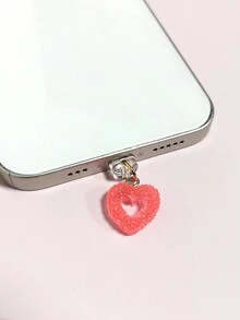 Red Heart Shaped Dust Plug Compatible With Apple Phone Charging Port With Pendant Design - Red - View 4