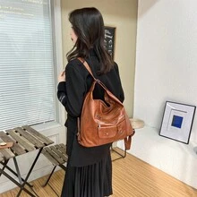 Bolso De Hombro Para Mujer De Un Solo Color Con Gran Capacidad - Marrón - Ver 7