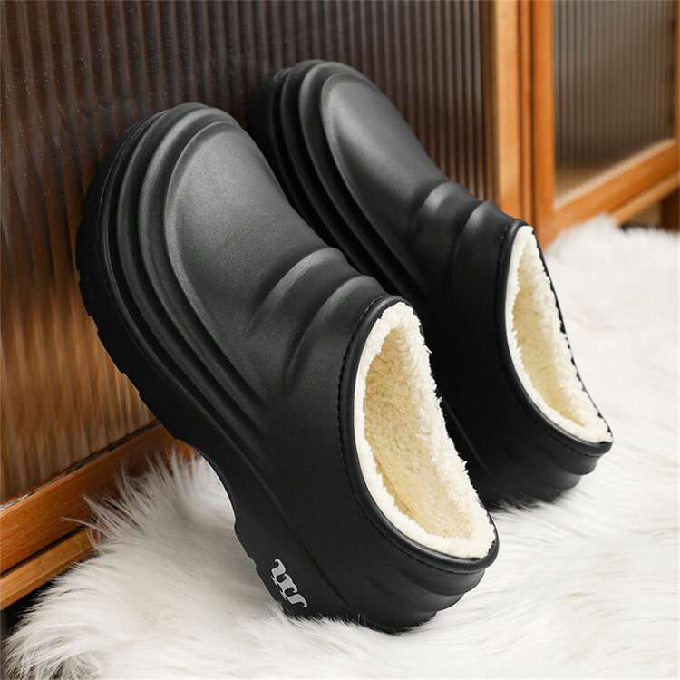 Winter Thickening Thermal Lined Fashion Rain Shoes For Women, Anti-Slip Working Water Shoes, Japanese Style Rain Boots, Black Work Shoes For Kitchen - Black - View 1