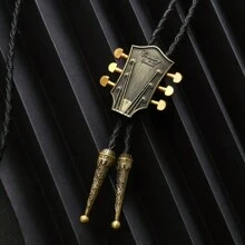 1入組男士金色博洛領帶,以音樂樂器設計為特色,時尚街頭配飾,是家庭和朋友生日的理想禮物 - 金色 - 查看 4