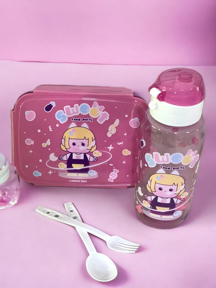 Lonchera de dibujos animados rectangulares ideales para los niños - Rosa - Ver 1