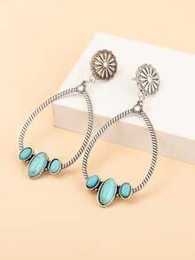 1對青玉圓及水滴形耳環 - 銀色 - 查看 3