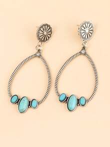 1對青玉圓及水滴形耳環 - 銀色 - 查看 2