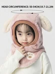 1pc Children's Cute Rabbit Ears Windproof Face Mask Covering Earmuffs, Fall And Winter Warm Beanie Hat - Pink - View 7