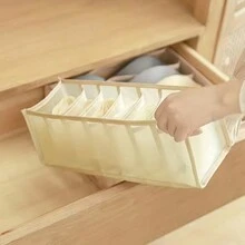 多格打包內衣收納盒，日用聚酯纖維矩形櫥櫃衣櫃整理器，內衣收納盒，透明網布衣物收納盒，多格可摺疊抽屜整理盒，衣櫃整理器和收納盒，內衣隔層整理盒襪子內衣收納盒抽屜收納組織器袋學校組織器袋教師收納袋 - 杏色 - 查看 2