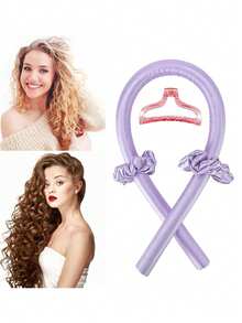 1pc No Heat Sponge Sleep Hair Curling Tool For Creating Big Wavy Hair, Popular Style - Purple - View 2