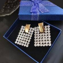 1對奢華時尚方形鑲滿多彩鑽石的耳環,適合作為女性生日、假期、派對的精緻禮物 - 彩色的 - 查看 6