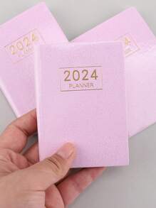 1本彩色2024年a7英文日常計畫筆記本,激光星光封面,薄型每週議程日報,365天時間管理軸,口袋大小的便攜式記事本,自填日誌 - 粉色 - 查看 3