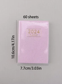 1本彩色2024年a7英文日常計畫筆記本,激光星光封面,薄型每週議程日報,365天時間管理軸,口袋大小的便攜式記事本,自填日誌 - 粉色 - 查看 6