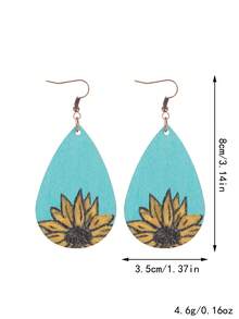 1對女士西式向日葵木質樹脂垂墜耳環
