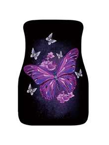 1pc Universal Fit Purple Butterfly Pattern Printed Car Floor Mat For Front Seats - Multicolor - View 3