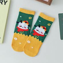 5對/套秋冬新款聖誕節童襪,中筒襪,配有可愛小胖龍和祝福圖案,無骨襪 - 彩色 - 查看 8