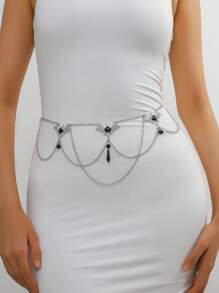 1條哥德式蝙蝠形腰鏈,萬聖節派對節日配件,長度105厘米 - 黑與白 - 查看 1