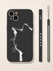 1pc Black Tpu Protective Phone Case With Cartoon Cat Pattern And Side Edge Painting, With Hand Strap, Compatible With IPhone Series 7/8/11/12/13/14/15 Promax Plus X Xr Xs Max Se 2, Series Galaxy A03s, A03core, A04, A12, A13, A14, A21s, A22, A23, A32, A33, A34, A50, A51, A52, A53, A54, A71, A72, A73, S20fe, S21, S21plus, S21ultra, S22, S22plus, S22ultra, Redmi Series Redmi 9, Redmi 9a, Redmi 9c, Redmi 10, Redmi 10a, Redmi 10c, Redmi 12c, Redmi Note 9, Redmi Note 9pro, Redmi Note 9s, Redmi Note 10, Redmi Note 11, Redmi Note 12 - Multicolor - View 1