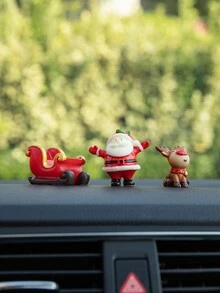 3 件聖誕麋鹿、鹿車和聖誕老人汽車裝飾品,可愛的聖誕禮物,聖誕桌面裝飾 - 彩色 - 查看 2