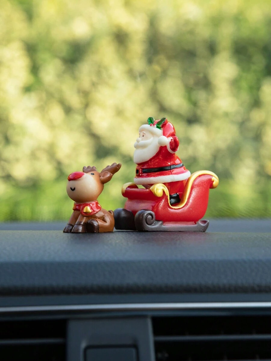3 件聖誕麋鹿、鹿車和聖誕老人汽車裝飾品,可愛的聖誕禮物,聖誕桌面裝飾 - 彩色 - 查看 1