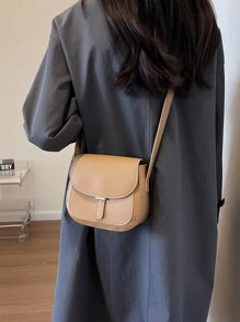 Mini Fashion Saddle Bag With Simple Flap Design, Adjustable Shoulder Strap, Multipurpose Crossbody Shoulder Bag - Khaki - View 5