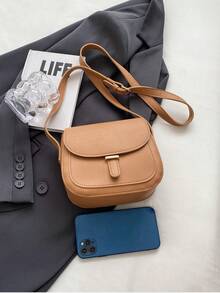 Mini Fashion Saddle Bag With Simple Flap Design, Adjustable Shoulder Strap, Multipurpose Crossbody Shoulder Bag - Khaki - View 10